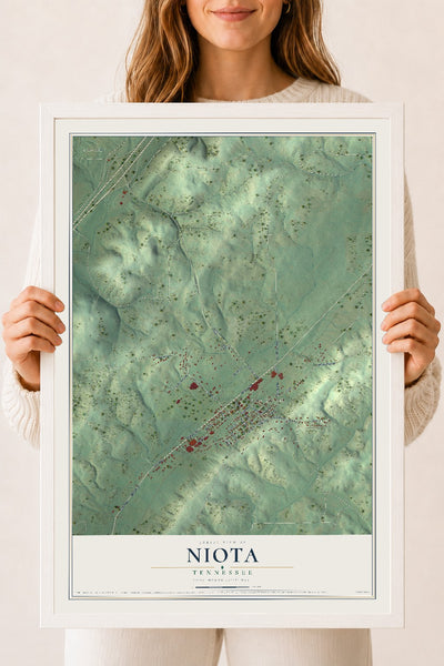 Map of Niota, Tennessee, 18 x 24 inch print in a white wood frame