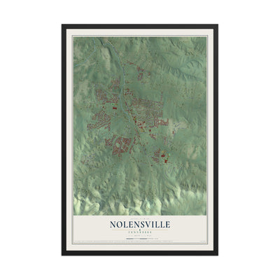 Map of Nolensville, Tennessee, 12 x 18 inch print in a black wood frame