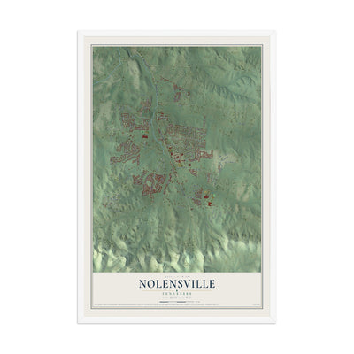 Map of Nolensville, Tennessee, 12 x 18 inch print in a white wood frame
