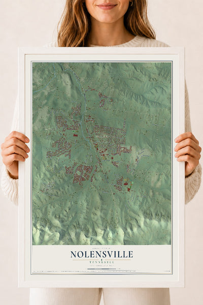 Map of Nolensville, Tennessee, 18 x 24 inch print in a white wood frame