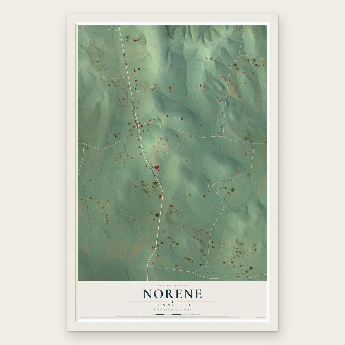 Norene, Tennessee map print, the full design