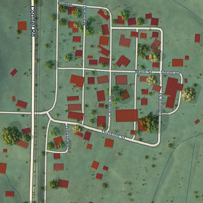 Close-up of the map of Normandy, Tennessee print showing street and building detail