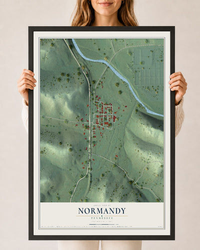 Map of Normandy, Tennessee, 24 x 36 inch print in a black wood frame