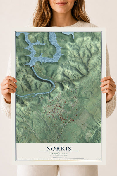 Map of Norris, Tennessee, 18 x 24 inch unframed archival matte print