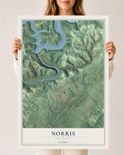 Map of Norris, Tennessee, 24 x 36 inch unframed archival matte print