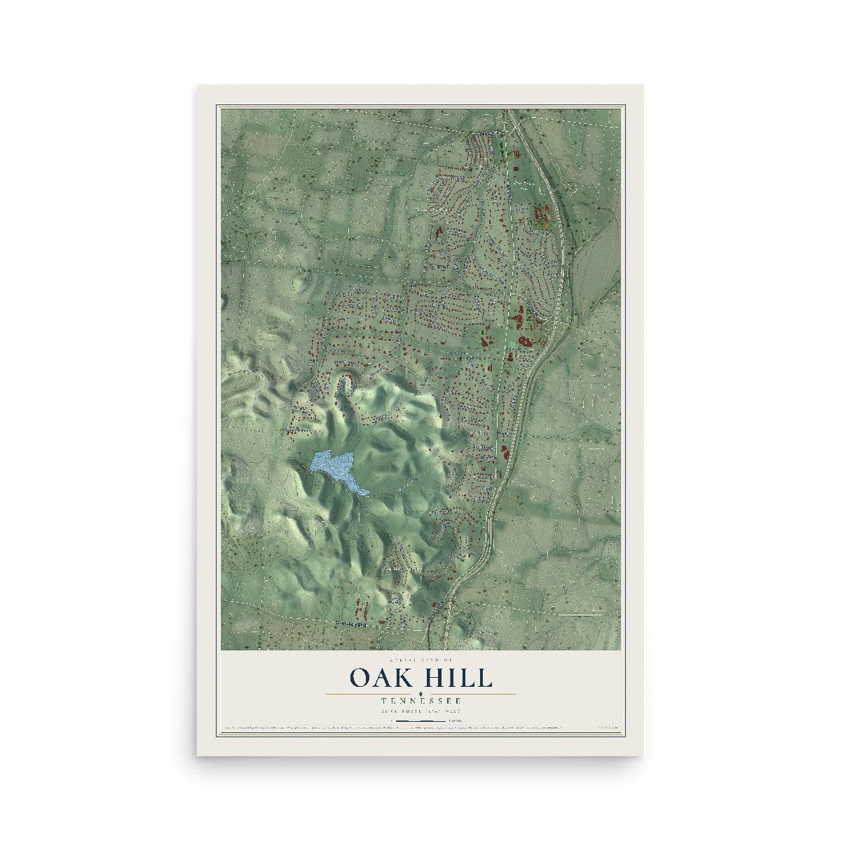 Map of Oak Hill, Tennessee, 12 x 18 inch unframed archival matte print