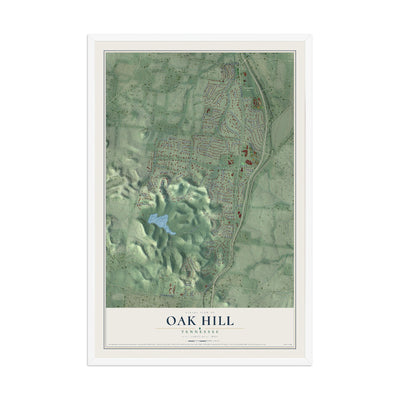 Map of Oak Hill, Tennessee, 12 x 18 inch print in a white wood frame