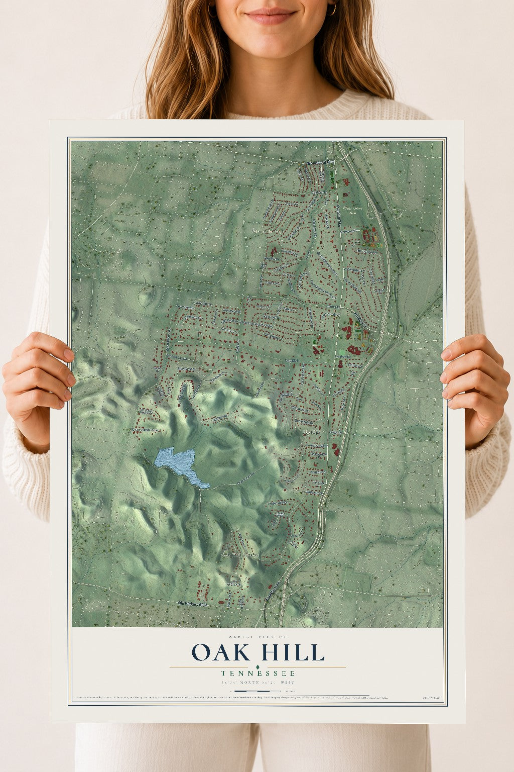 Map of Oak Hill, Tennessee, 18 x 24 inch unframed archival matte print