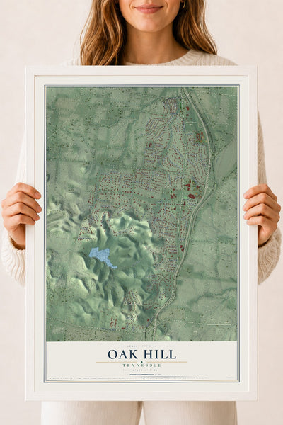 Map of Oak Hill, Tennessee, 18 x 24 inch print in a white wood frame