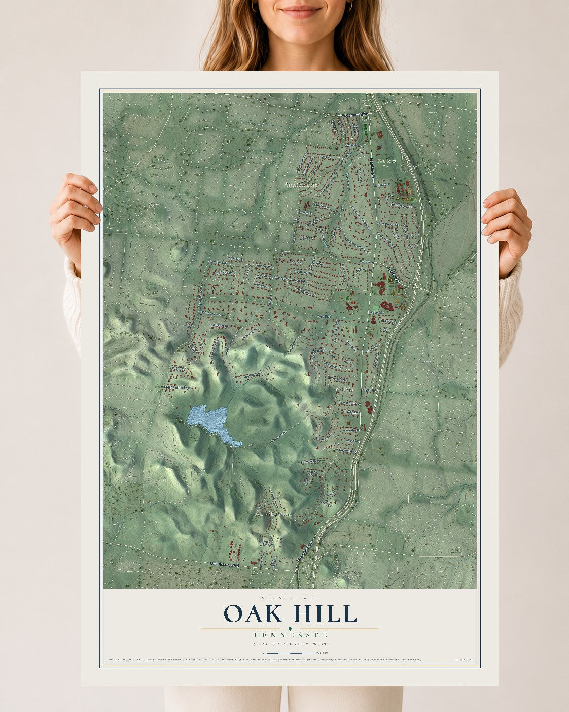 Map of Oak Hill, Tennessee, 24 x 36 inch unframed archival matte print