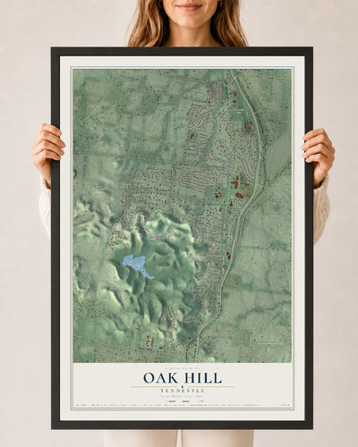 Map of Oak Hill, Tennessee, 24 x 36 inch print in a black wood frame