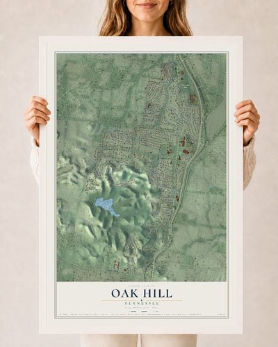 Map of Oak Hill, Tennessee, 24 x 36 inch print in a white wood frame