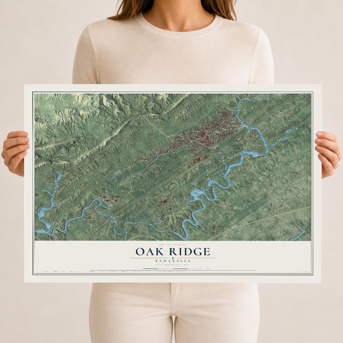 Map of Oak Ridge, Tennessee, 12 x 18 inch unframed archival matte print