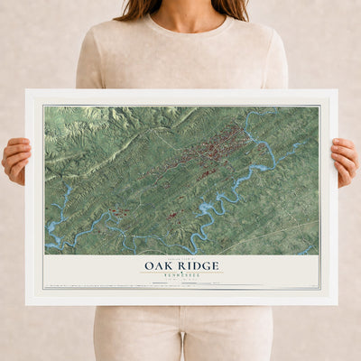 Map of Oak Ridge, Tennessee, 12 x 18 inch print in a white wood frame