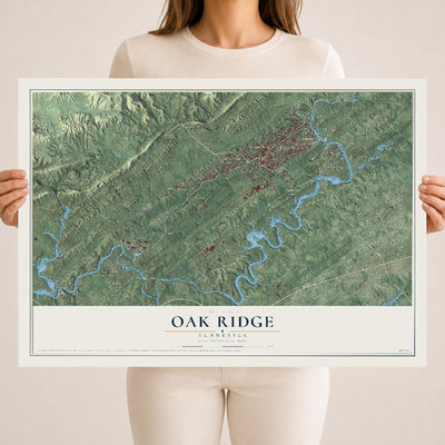 Map of Oak Ridge, Tennessee, 18 x 24 inch unframed archival matte print