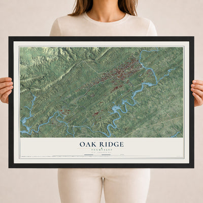 Map of Oak Ridge, Tennessee, 18 x 24 inch print in a black wood frame
