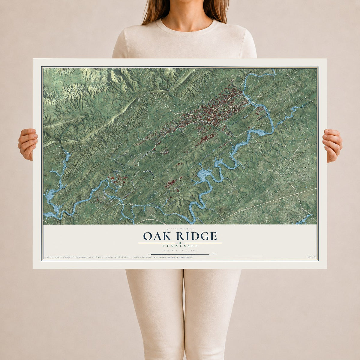 Map of Oak Ridge, Tennessee, 24 x 36 inch unframed archival matte print