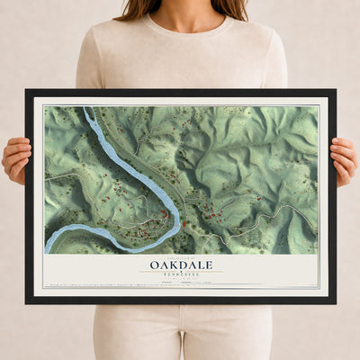 Map of Oakdale, Tennessee, 12 x 18 inch print in a black wood frame