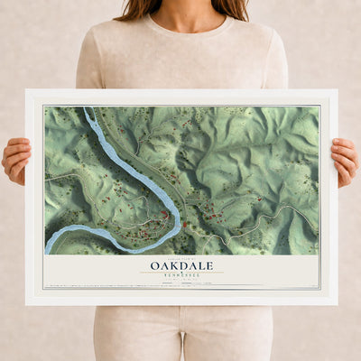 Map of Oakdale, Tennessee, 12 x 18 inch print in a white wood frame