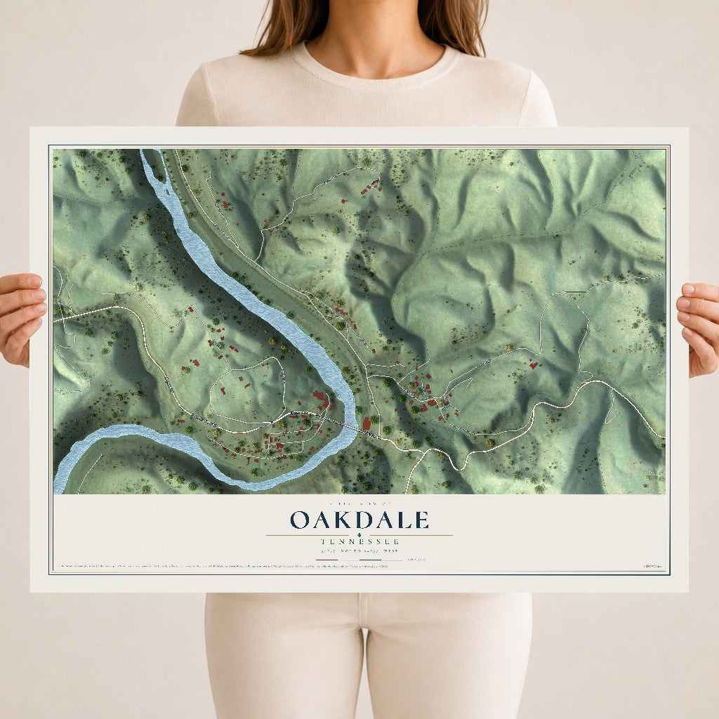 Map of Oakdale, Tennessee, 18 x 24 inch unframed archival matte print