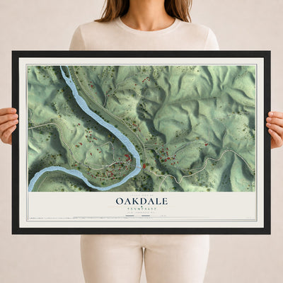 Map of Oakdale, Tennessee, 18 x 24 inch print in a black wood frame