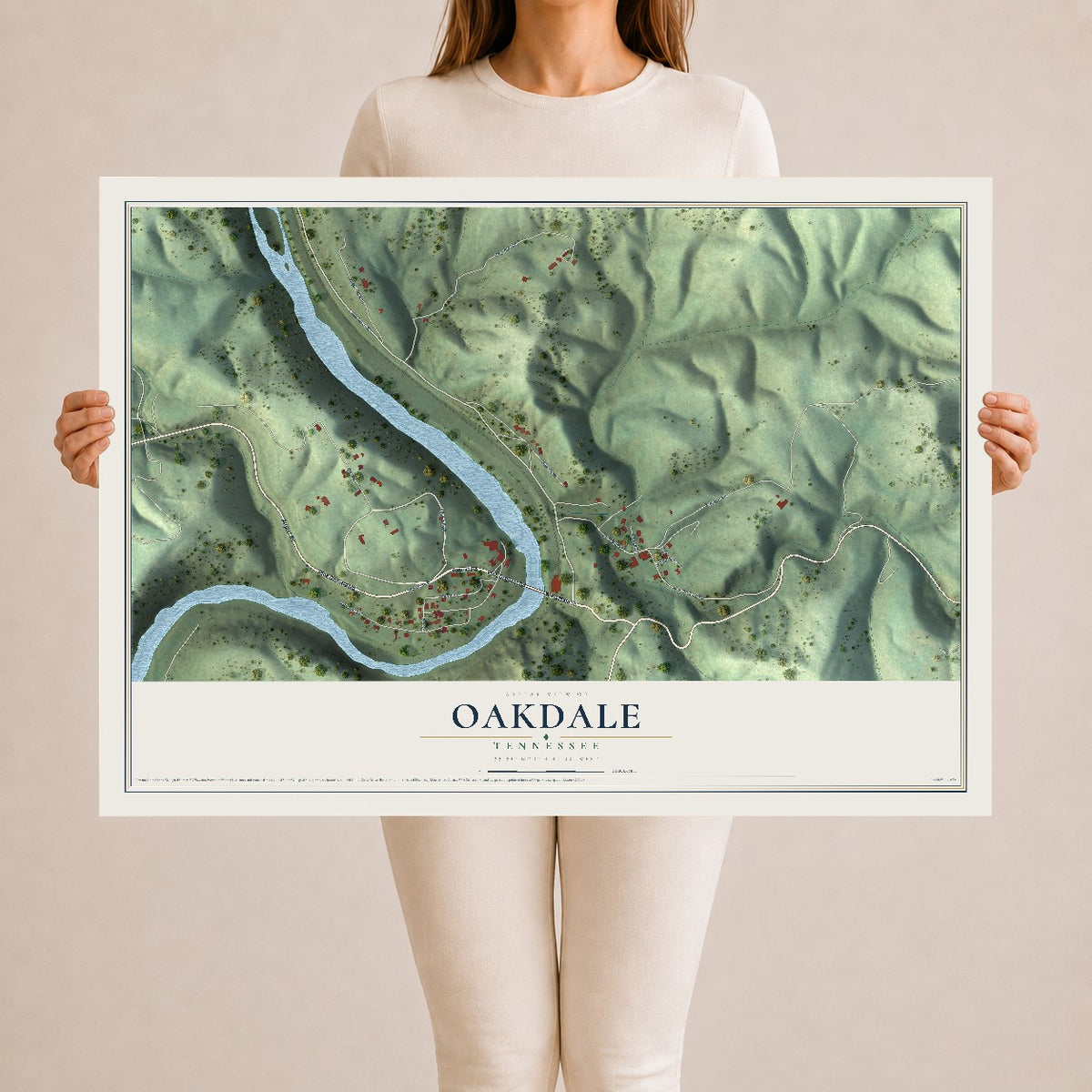 Map of Oakdale, Tennessee, 24 x 36 inch unframed archival matte print