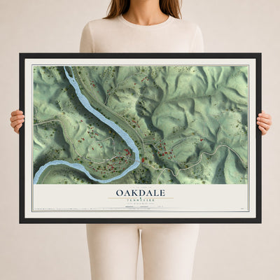 Map of Oakdale, Tennessee, 24 x 36 inch print in a black wood frame