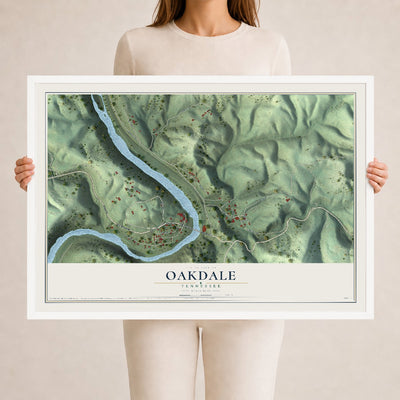 Map of Oakdale, Tennessee, 24 x 36 inch print in a white wood frame