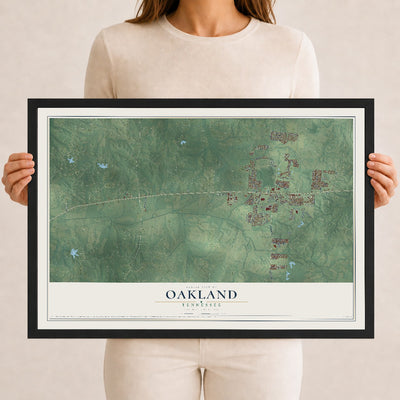 Map of Oakland, Tennessee, 12 x 18 inch print in a black wood frame