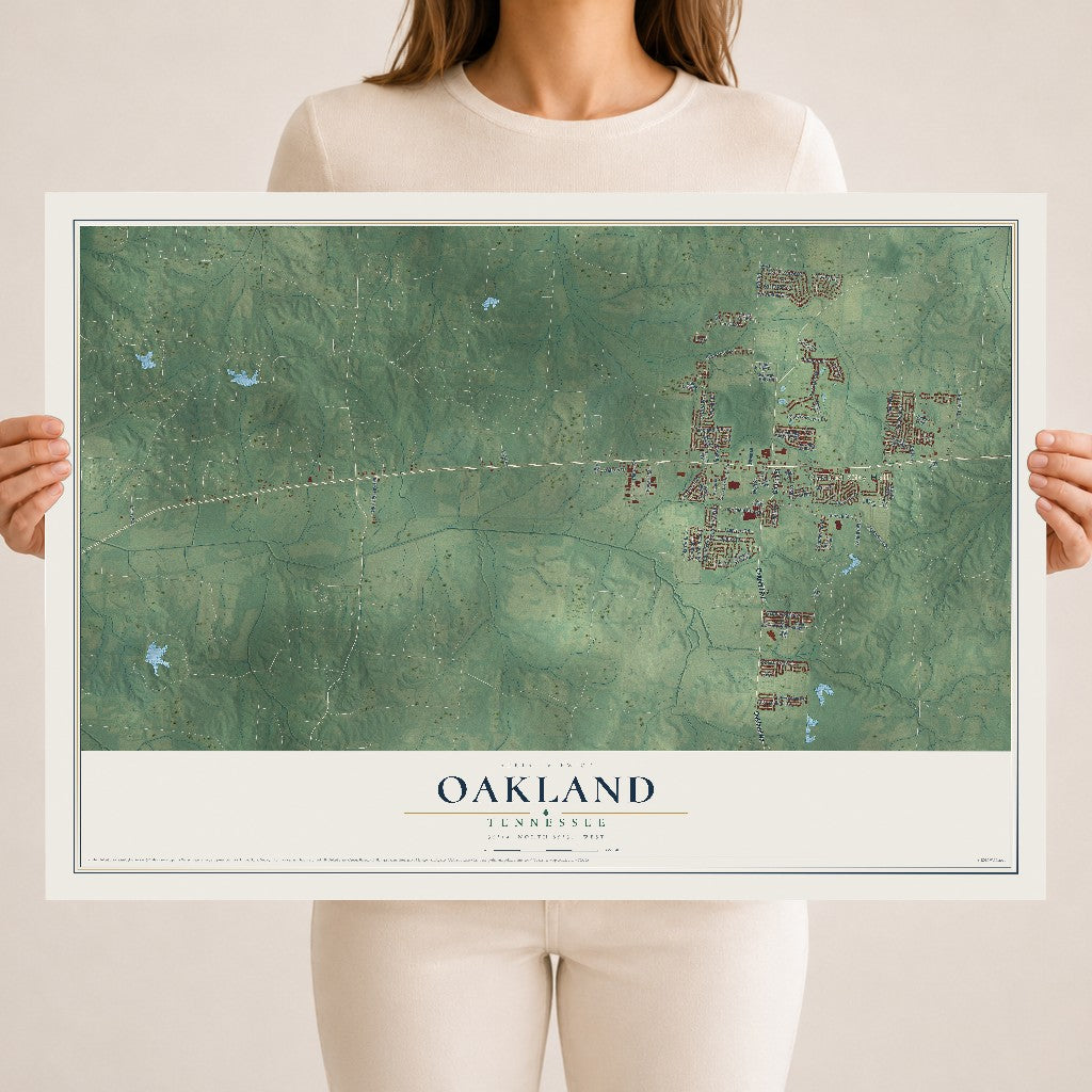 Map of Oakland, Tennessee, 18 x 24 inch unframed archival matte print