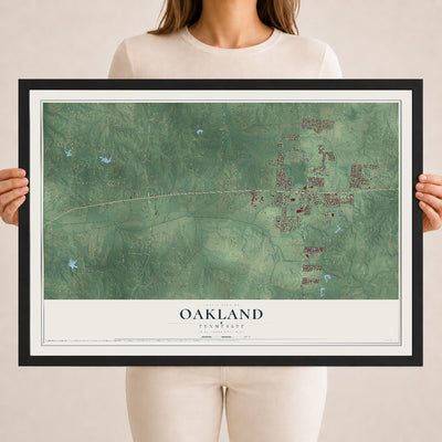 Map of Oakland, Tennessee, 18 x 24 inch print in a black wood frame