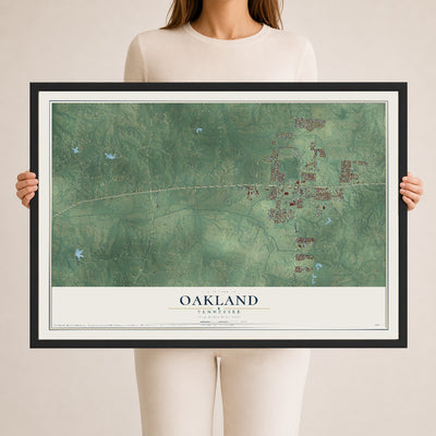 Map of Oakland, Tennessee, 24 x 36 inch print in a black wood frame