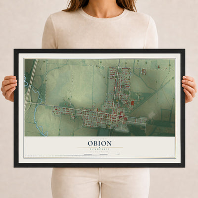 Map of Obion, Tennessee, 12 x 18 inch print in a black wood frame
