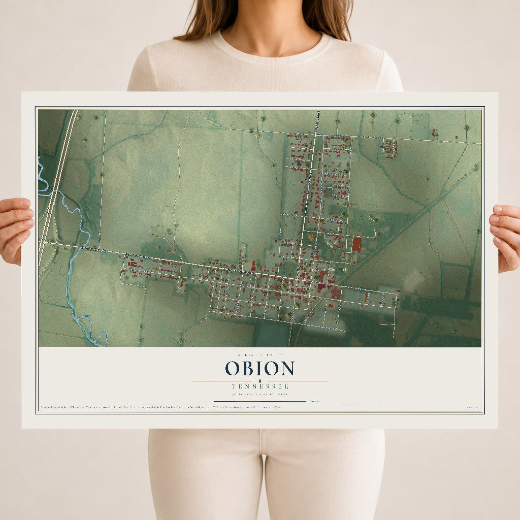 Map of Obion, Tennessee, 18 x 24 inch unframed archival matte print