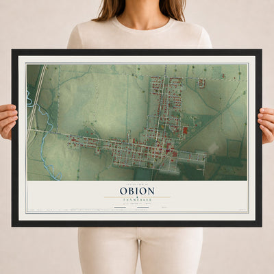 Map of Obion, Tennessee, 18 x 24 inch print in a black wood frame