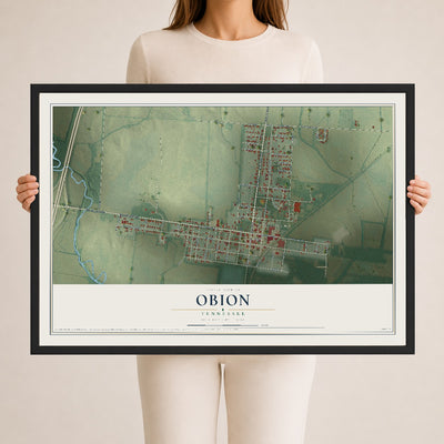 Map of Obion, Tennessee, 24 x 36 inch print in a black wood frame