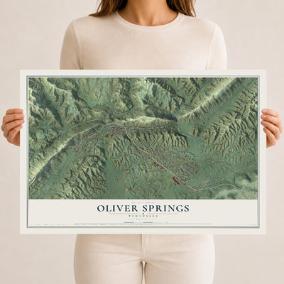 Map of Oliver Springs, Tennessee, 12 x 18 inch unframed archival matte print