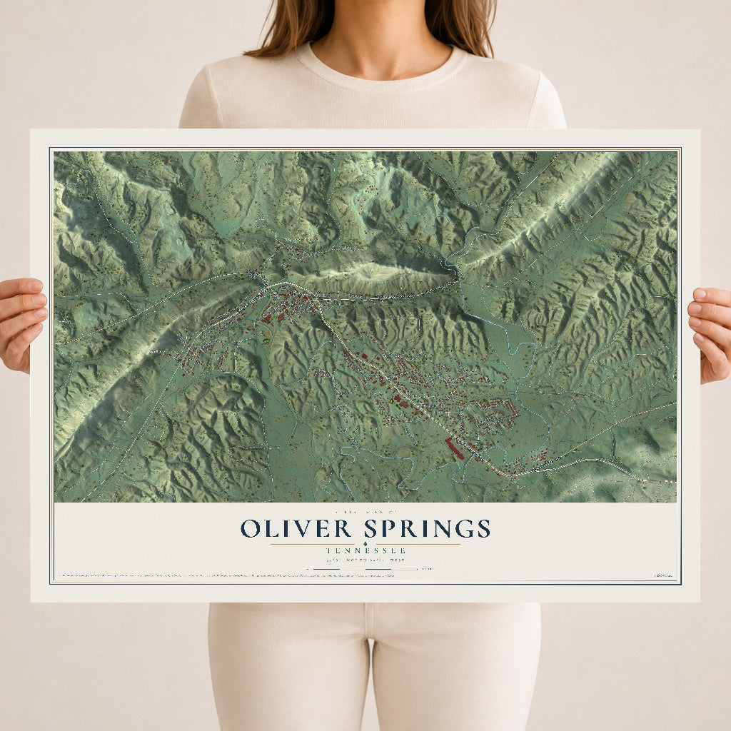 Map of Oliver Springs, Tennessee, 18 x 24 inch unframed archival matte print