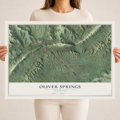 Map of Oliver Springs, Tennessee, 18 x 24 inch unframed archival matte print