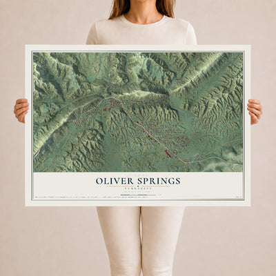 Map of Oliver Springs, Tennessee, 24 x 36 inch unframed archival matte print