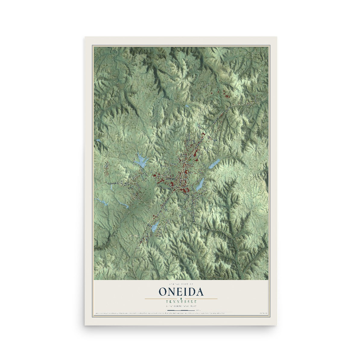 Map of Oneida, Tennessee, 12 x 18 inch unframed archival matte print