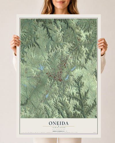 Map of Oneida, Tennessee, 24 x 36 inch unframed archival matte print
