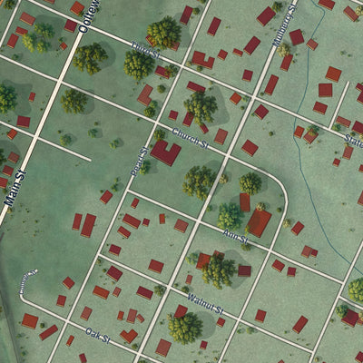 Close-up of the map of Ooltewah, Tennessee print showing street and building detail