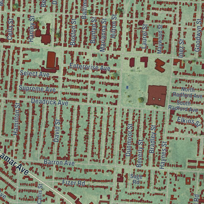 Close-up of the map of Orange Mound, Tennessee print showing street and building detail