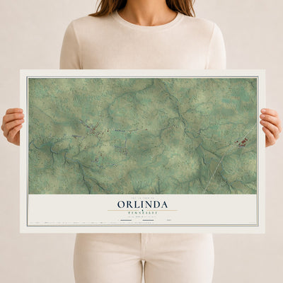 Map of Orlinda, Tennessee, 12 x 18 inch unframed archival matte print