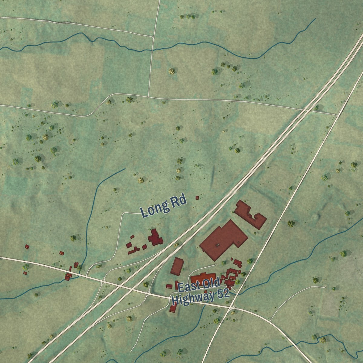 Second close-up of the map of Orlinda, Tennessee print showing more streets and buildings