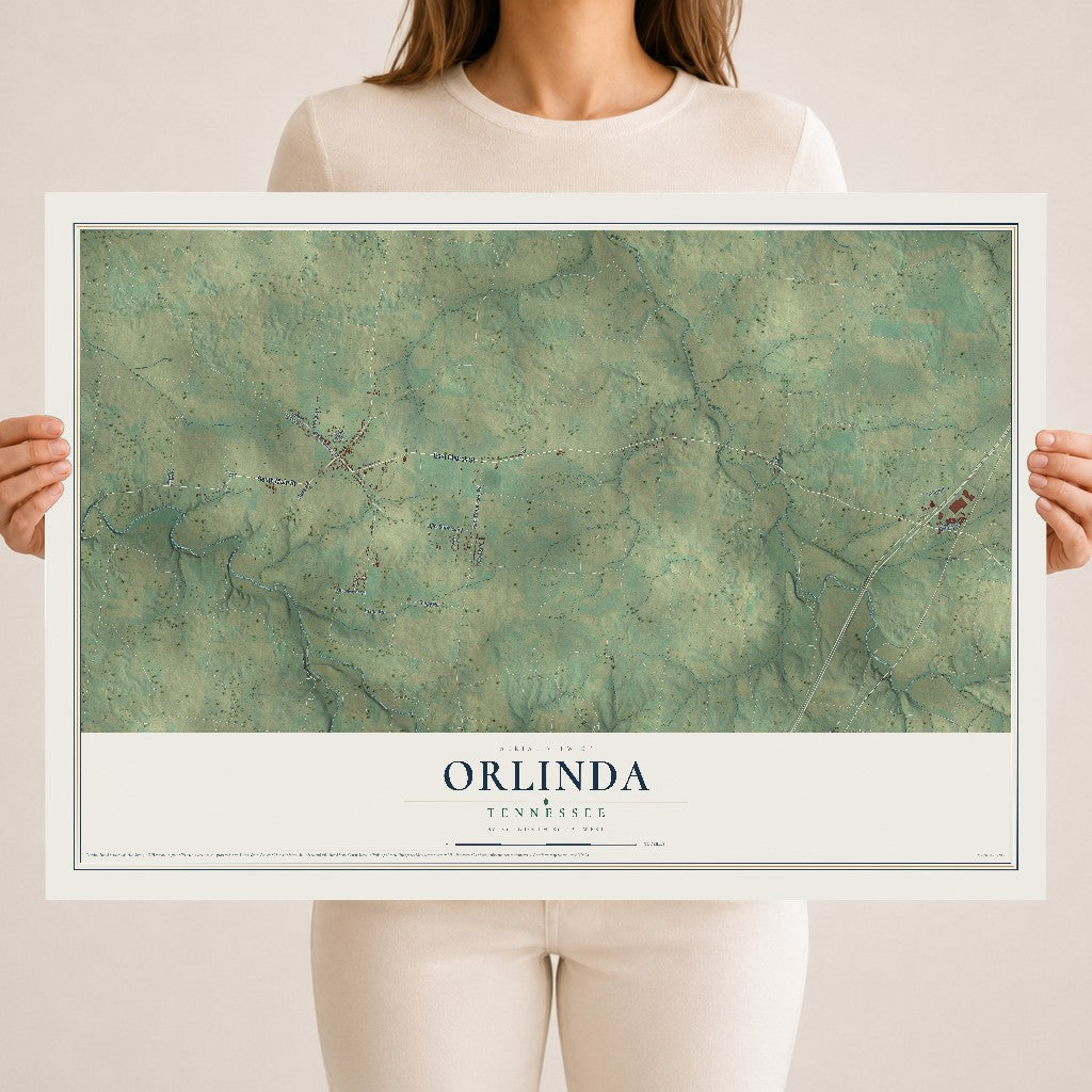 Map of Orlinda, Tennessee, 18 x 24 inch unframed archival matte print