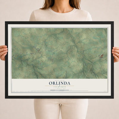 Map of Orlinda, Tennessee, 18 x 24 inch print in a black wood frame