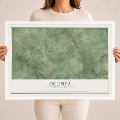 Map of Orlinda, Tennessee, 18 x 24 inch print in a white wood frame