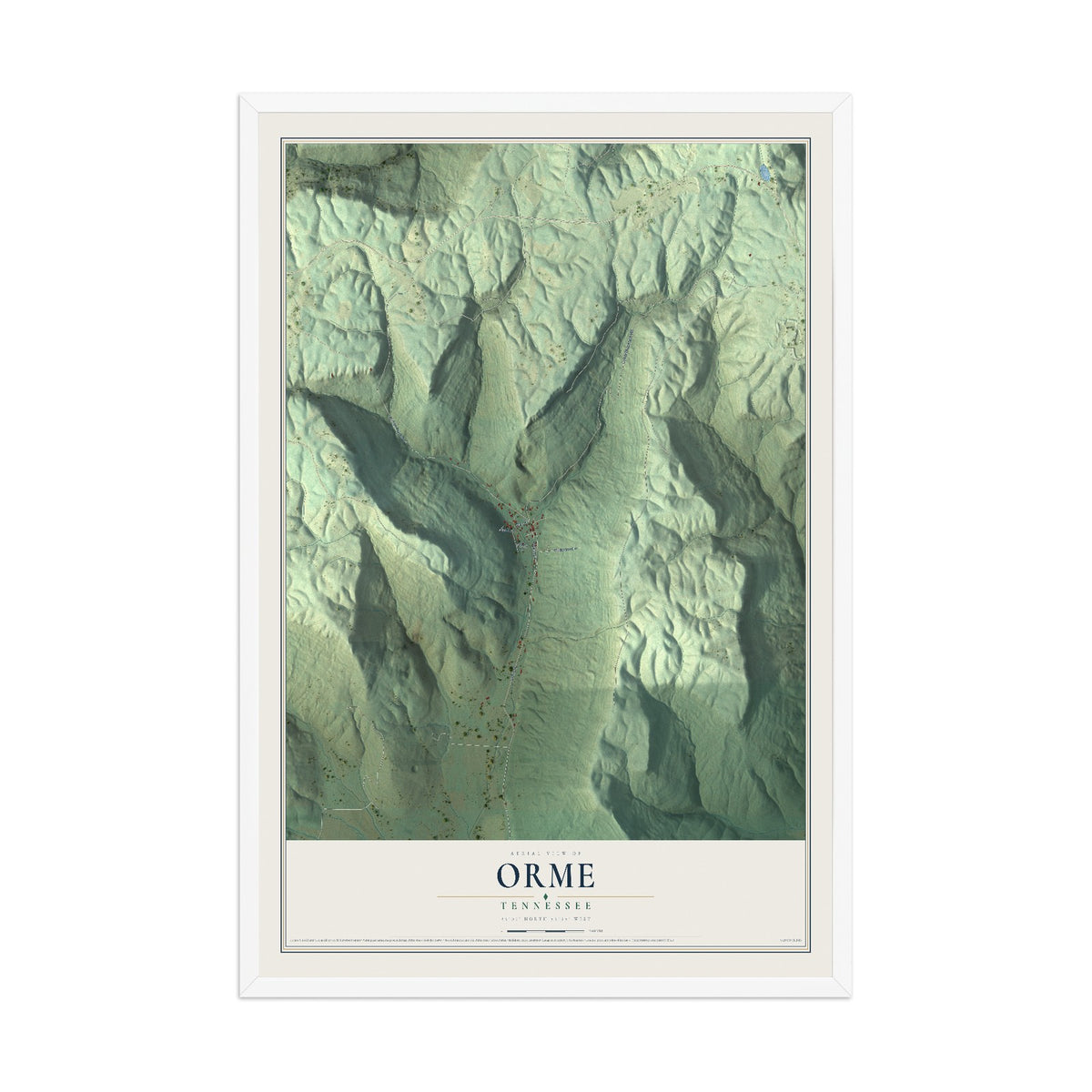 Map of Orme, Tennessee, 12 x 18 inch print in a white wood frame